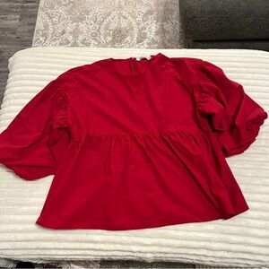 SOLD Peplum puff sleeve red top